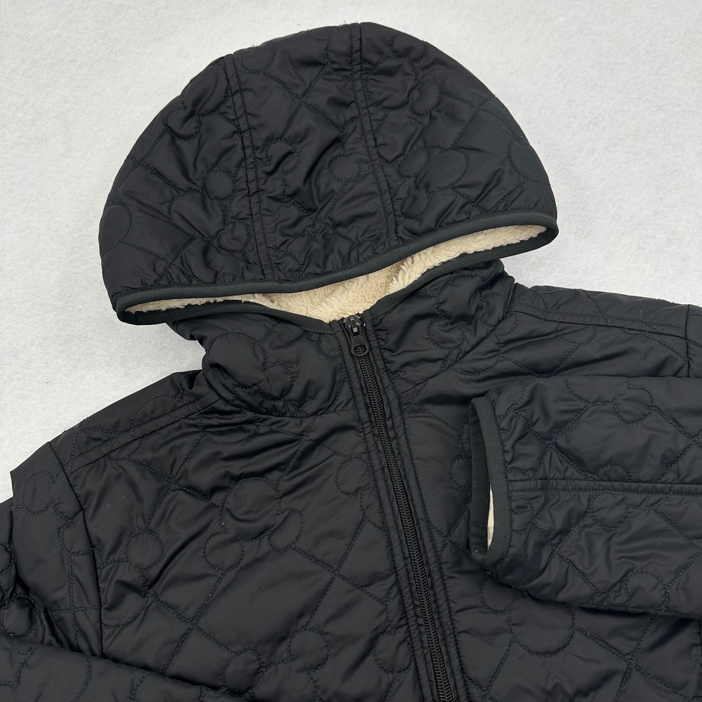 Disney Parks Mickey Mouse Quilted Sherpa Lined Hooded Jacket Black Womens Small